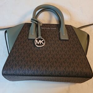 Michael Kors Avril Small zip top crossbody brown & army green.